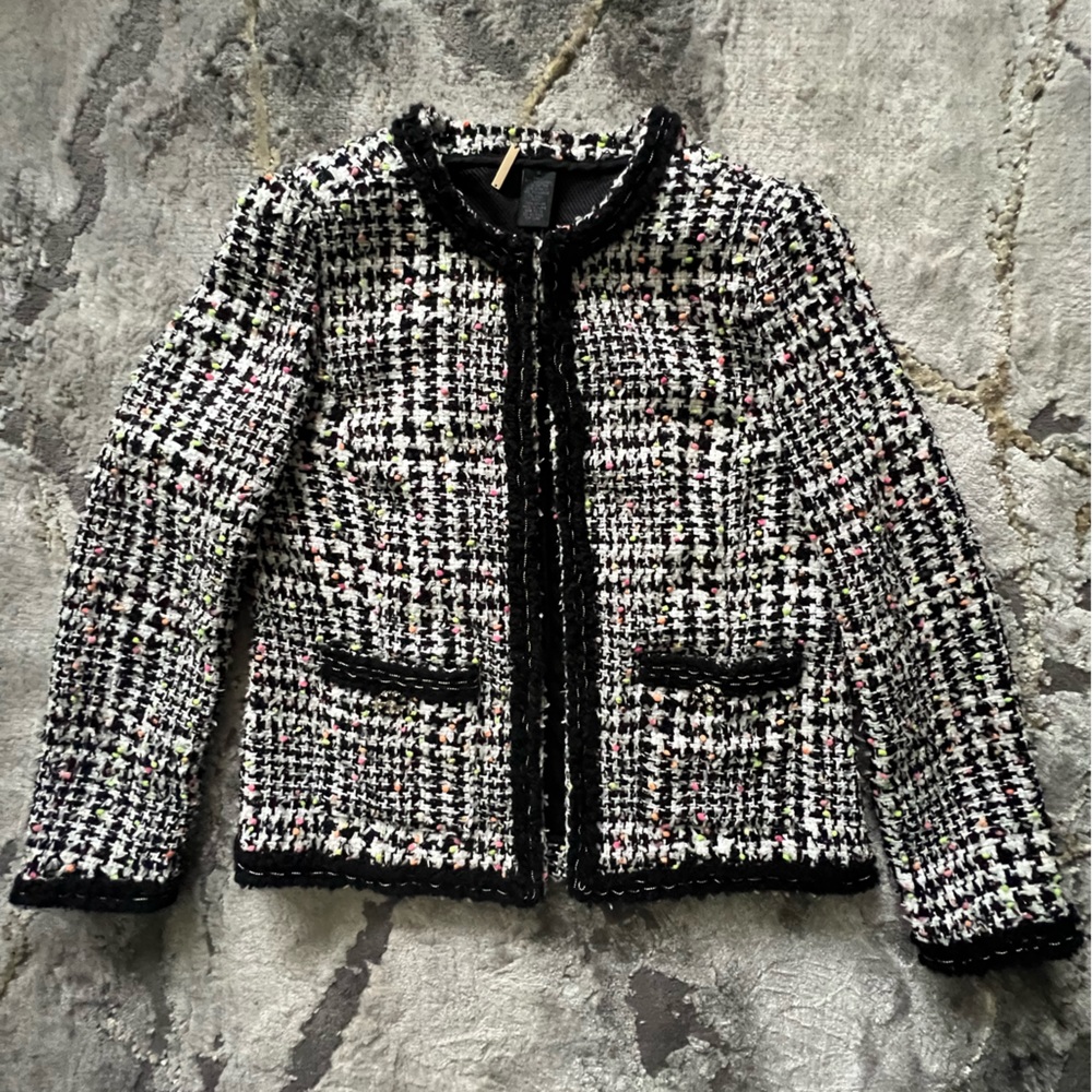 Tweed black and white cropped jacket size 6